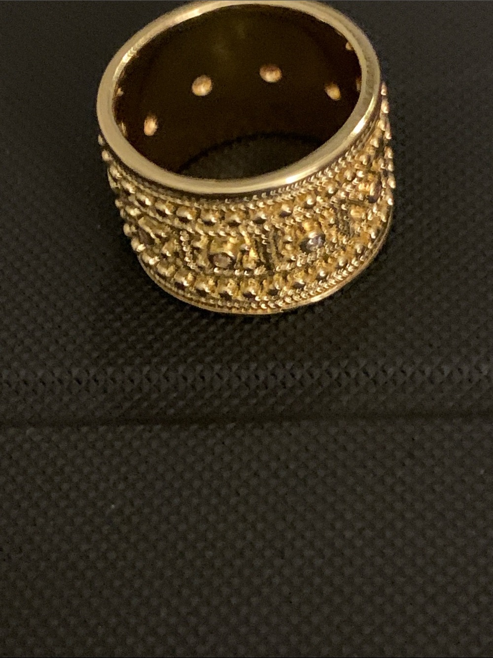 Gold and Silver Pavé Bead-Detail Wide Band Ring
